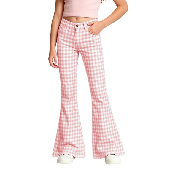 VeFlora Wide Leg Pants for Girls, Flare Pants for Girls, High Rise Elastic Waist Loose Fit Bell Bottom, Flare Leggings for Girls(5-6 Years/Pink)