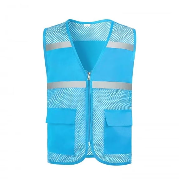VeFlora Unisex Mesh Safety Vest, High Visibility Reflective Work Vest with Multiple Pockets, Breathable Lightweight Security Vest for Construction, Volunteers, Outdoor Activities(Sky Blue/XXXXL)