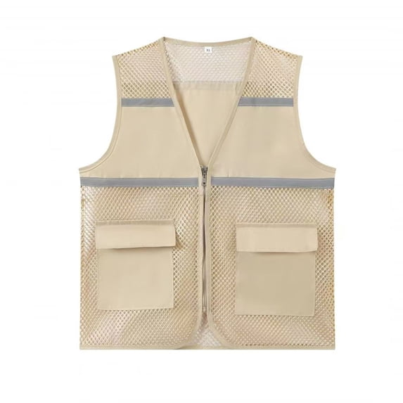 VeFlora Unisex Mesh Safety Vest, High Visibility Reflective Work Vest with Multiple Pockets, Breathable Lightweight Security Vest for Construction, Volunteers, Outdoor Activities(Khaki/XL)