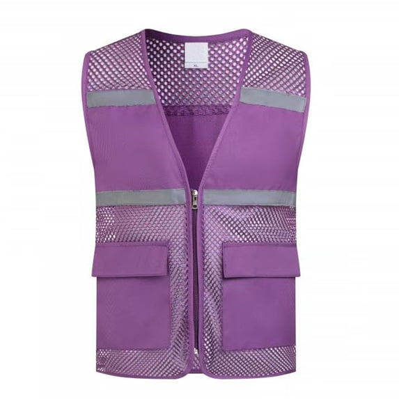VeFlora Unisex Mesh Safety Vest, High Visibility Reflective Work Vest with Multiple Pockets, Breathable Lightweight Security Vest for Construction, Volunteers, Outdoor Activities(Purple/L)