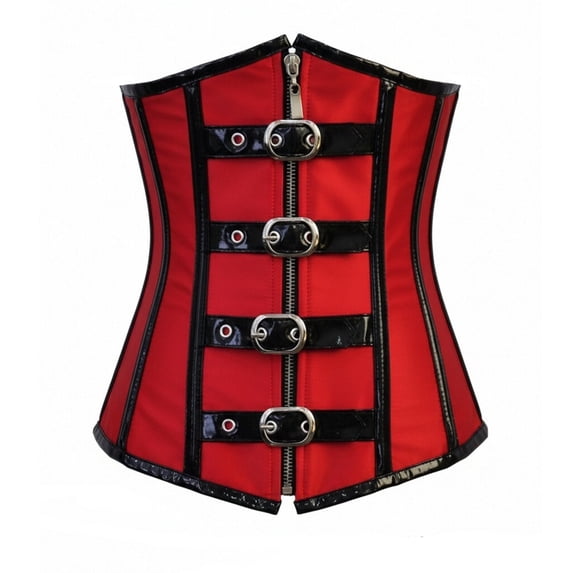 VeFlora Women's Corset Top, Leather Waist Cincher with Zipper and Buckles(Red/L)