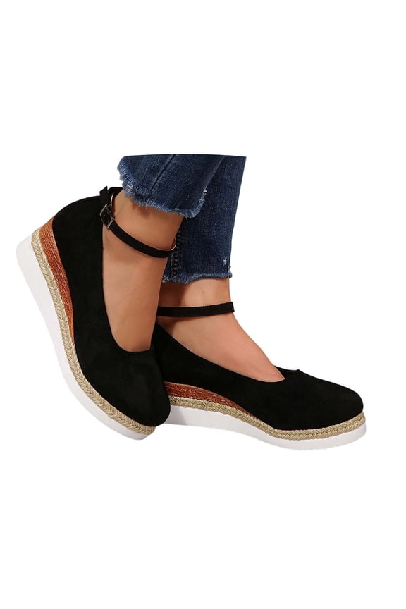 Women's Rope-soled Wedges Closed Toe Platform Sandals, Comfortable On Pointed Toe Breathable Wedge Heels for Spring Summer Casual Work(Black/40)