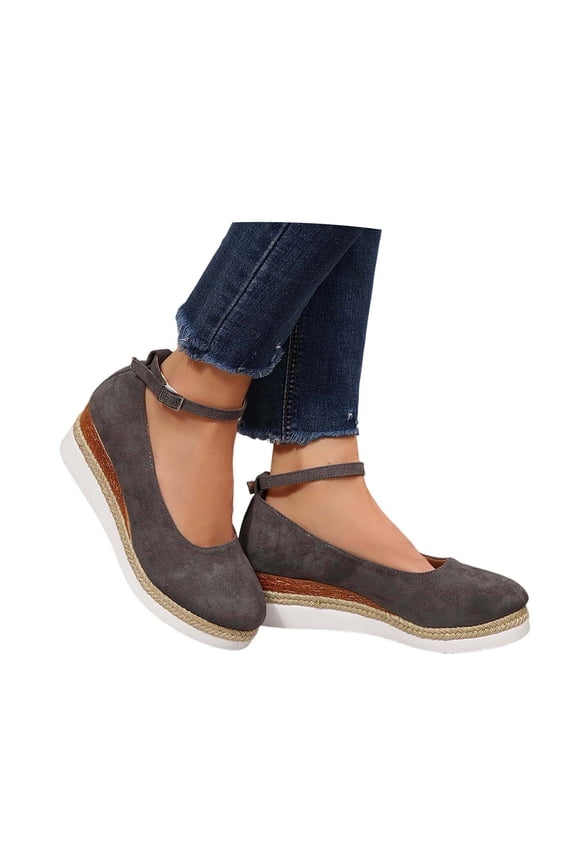 Women's Rope-soled Wedges Closed Toe Platform Sandals, Comfortable On Pointed Toe Breathable Wedge Heels for Spring Summer Casual Work(Grey/38)