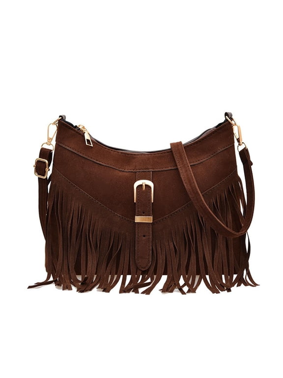 Women's Western Fringe Crossbody Bag, Buckle Shoulder Purse, Adjustable Strap Hobo Bag for Casual Commuting & Daily Use(Bronze/One Size)