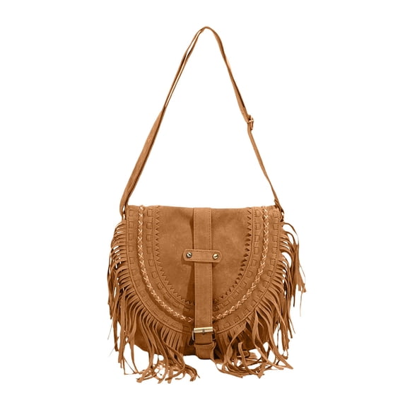 VeFlora Women's Western Fringe Crossbody Bag, Buckle Shoulder Purse, Adjustable Strap Hobo Bag for Casual Commuting & Daily Use(One Size/Brown)