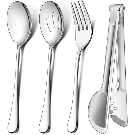 VeSteel 12-Piece Stainless Steel Serving Utensils, Include 3 Large Serving Spoons, 3 Slotted Serving Spoons, 3 Serving Forks, 3 Serving Tongs