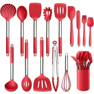Walchoice 10 Pieces Kitchen Utensils Set, Red Silicone Cooking Utensils  with Stainless Steel Handles