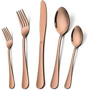 VeSteel 20 Piece Copper Silverware Flatware Set for 4, Stainless Steel Eating Utensils Cutlery Tableware Includes Knives/Spoons/Forks