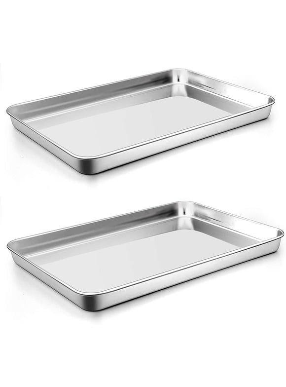 VeSteel Baking Cookie Sheet Set of 2, Stainless Steel Rectangle Baking Pan Oven Tray - 16 x 12 x 1 inches