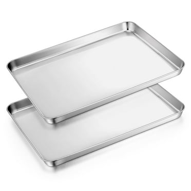 VeSteel Baking Cookie Sheet Set of 2, Stainless Steel Rectangle Baking Pan Oven Tray - 16 x 12 x 1 inches, Dishwasher Safe
