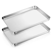 VeSteel Baking Cookie Sheet Set of 2, Stainless Steel Rectangle Baking Pan Oven Tray - 16 x 12 x 1 inches, Dishwasher Safe