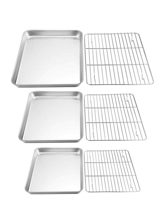 VeSteel Baking Sheet with Rack Set, Stainless Steel Cookie Sheet Baking Pans with Cooling Rack, Non Toxic & Healthy, Rust Free & Heavy Duty, Mirror Finish & Easy Clean, Dishwasher Safe - 6 Pieces
