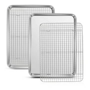 VeSteel Baking Sheets and Racks Set, Stainless Steel Rectangle Baking Sheet Oven Tray and Cooling Grid Rack for Cookies Meats, Size 16 x 12 x 1 Inch