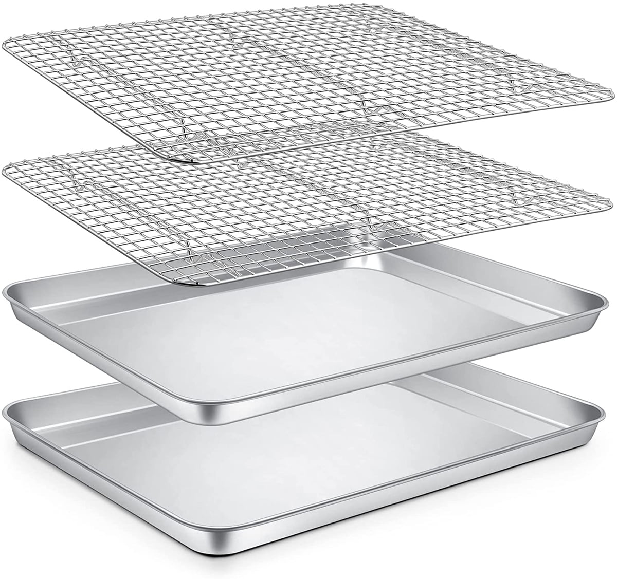 Stainless Steel Baking Sheet with Rack Set, E-far 16”x12” Cookie Sheet Pan  for Oven, Rimmed Metal Tray with Wire Cooling Rack for Cooking Roasting