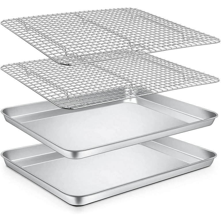 HEAHYSI Mini Stainless Steel Baking Sheets,Small Cookie Sheets, Toaster  Oven Tray Pan Rectangle Size 9.4Lx7Wx1H inch By, Non Toxic &  Healthy,Superior
