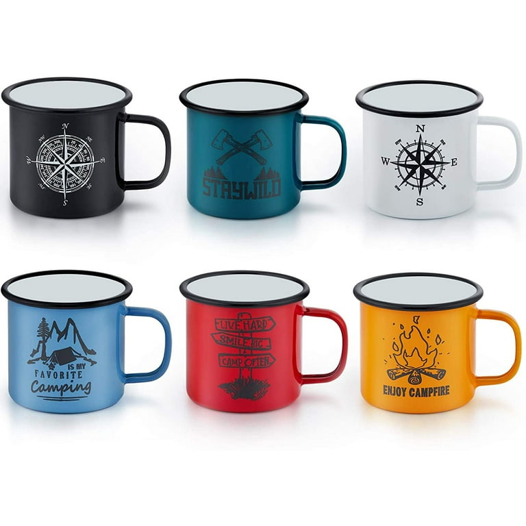 VeSteel Enamel Camping Mug Set of 6, Colourful Metal Coffee Tea Cups Mugs  for Travel - 16 Ounce