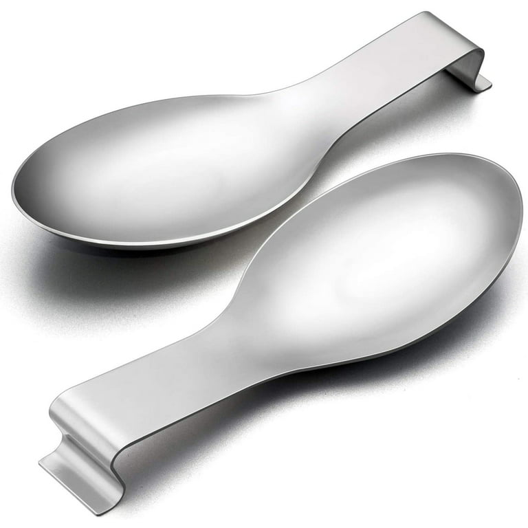 VeSteel Stainless Steel Spoon Rest Set of 2 Ladle Holder Spatula Rest for  Kitchen Silver
