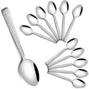 VeSteel Stainless Steel Teaspoons Set of 12, Modern Hammered Silverware Flatware Dessert Spoons  - 6.7 inches