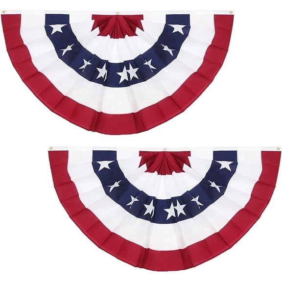 VeToyBs 3 x 6 Ft American Pleated Fan Flag for Outside, Patriotic Half Fan Bunting Flag, 4th of July Decorations Flags, Pack of 2