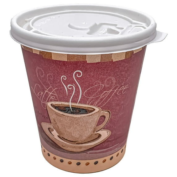 VeZee 10 Oz Disposable Colored Tea&Coffee Cups Printed, Poly Paper Hot Cup with Flat Tear-Back White Lid, for TO-GO Hot/Cold Drink, Coffee,Tea, Hot Chocolate, Chai, Latte & Hot Soup|4000CT
