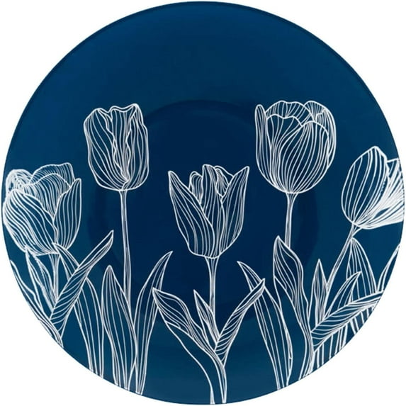 VeZee 10 Piece Navy Tulip Round 7.5 inches Salad/Dessert Plastic Plates for Elegant Parties, Weddings & All Occasions
