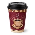 thumbnail image 1 of VeZee 12 Oz Disposable Heaven Poly Paper Durable Hot Cup with White Hinged Tab Lids For Hot/Cold Drink, Coffee Cups, Tea, Cocoa, Travel, Hot Chocolate, Chai, Latte & Hot Soup| 50CT, 1 of 4