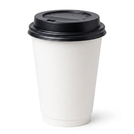 VeZee 12 Oz Disposable White Poly Paper Durable Hot Cup with White Hinged Tab Lids For Hot/Cold Drink, Coffee Cups, Tea, Cocoa, Travel, Hot Chocolate, Chai, Latte & Hot Soup|200CT