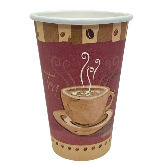 VeZee 16 Oz Disposable Colored Tea&Coffee Cups Printed, Poly Paper Durable Hot Cup ONLY For Hot/Cold Drink, Coffee Cups, Tea, Cocoa, Travel, Hot Chocolate, Chai, Latte & Hot Soup|2000CT