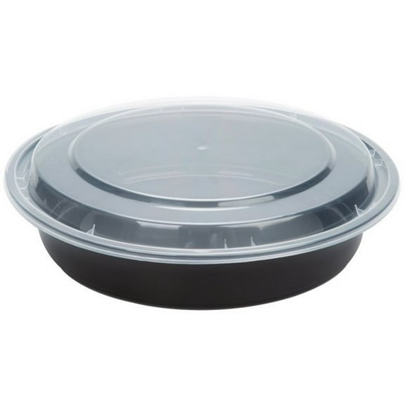 VeZee 16 oz. Black Round Plastic Meal Prep Containers with Clear Dome Lids| Bento Box, BPA Free, Stackable, Microwave/Dishwasher/Freezer Safe|20CT