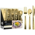 thumbnail image 1 of VeZee 160 Pcs Disposable Extra Heavyweight Gold Plastic Tableware.Lillan Tablesettings PACKAGE INCLUDES 80 Forks, 40 Spoons & 40 Knives |1 Pack, 1 of 5