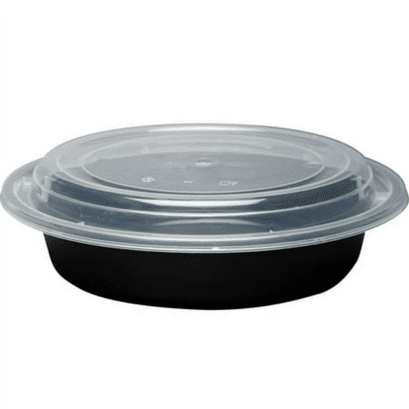 VeZee 16oz Black Round Meal Prep Containers with Clear Lids - Microwave & Freezer Safe - BPA-Free & Kosher Certified - Ideal for Take-Out & Catering 150 CT/Case - 3 Case