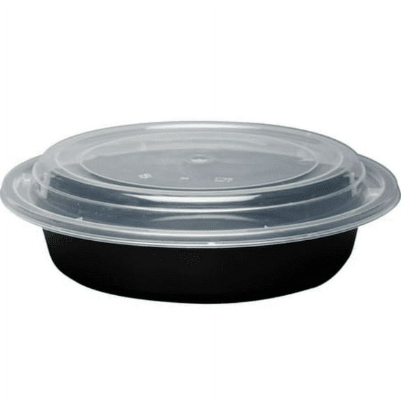 VeZee 16oz Black Round Meal Prep Containers with Clear Lids - Microwave & Freezer Safe - BPA-Free & Kosher Certified - Ideal for Take-Out & Catering - Set of 10