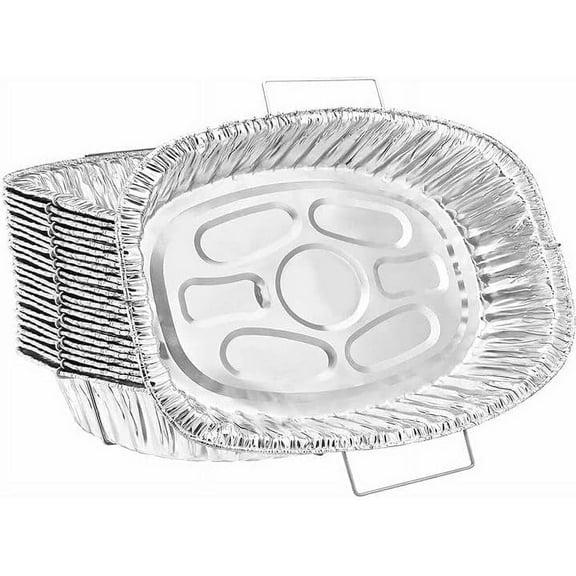VeZee 18.25"L X 13"W X 3.5"D Oval Heavy Duty Disposable Aluminum Foil Rack Roaster :Perfect for Baking and Turkey/Chiken Roasting : 50Pcs