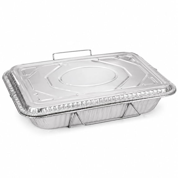 VeZee 20.75x12.75x3 inches Full Size Aluminum Pans with Lids & Handle Rack, BPA-Free, Non-Stick, Perfect for Baking & Catering:100CT