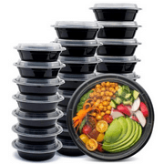 VeZee 24 oz. Black Round Plastic Meal Prep Containers with Clear Dome Lids| Bento Box, BPA Free, Stackable, Microwave/Dishwasher/Freezer Safe|10CT