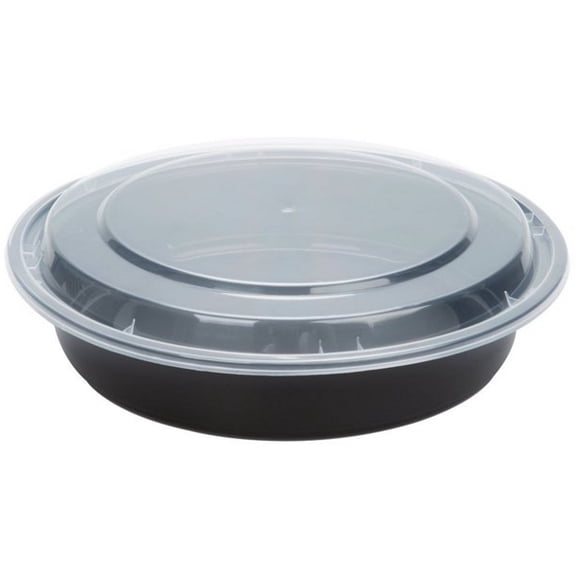 VeZee 24 oz. Black Round Plastic Meal Prep Containers with Clear Dome Lids| Bento Box, BPA Free, Stackable, Microwave/Dishwasher/Freezer Safe|30CT