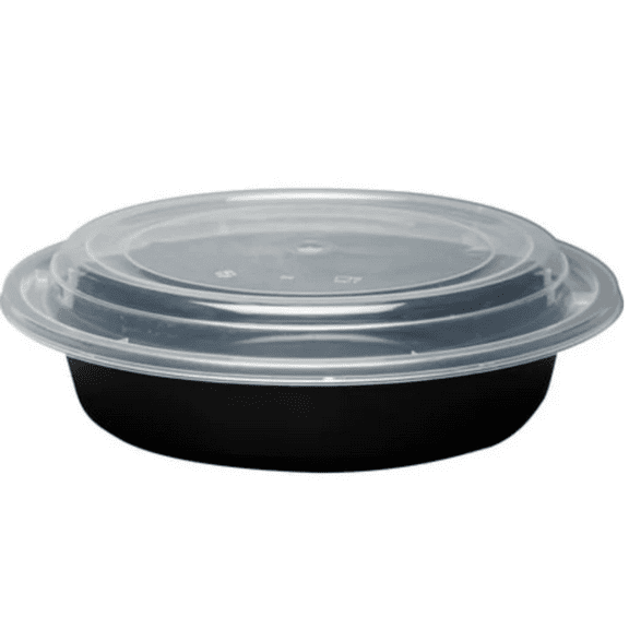 VeZee 24oz Black Round Meal Prep Containers with Clear Lids - Microwave & Freezer Safe - BPA-Free & Kosher Certified - Ideal for Take-Out & Catering - Set of 10