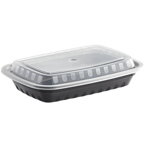 VeZee 28 oz. Black Rectangular Plastic Meal Prep Containers with Clear Dome Lids| Bento Box, BPA Free, Stackable, Microwave/Dishwasher/Freezer Safe|300CT