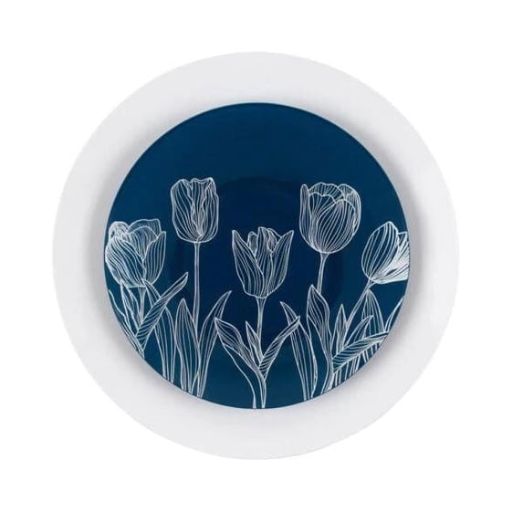 VeZee 32 Servings 64 Piece Combo Navy & White Tulip Round Plastic Dinnerware Set for Elegant Parties, Weddings