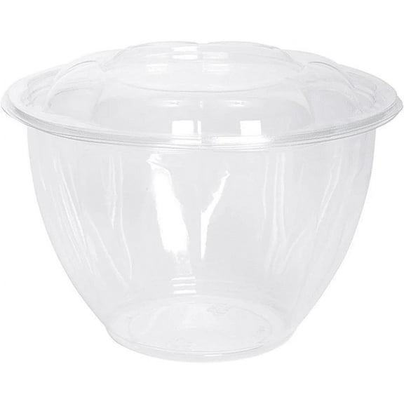 VeZee 48 Oz Disposable BPA Free Rose Bowl / Salad Containers with Lids in Clear Plastic Disposable for a Fresh Airtight Seal, Portable Serving Bowl Set for Meal Prep & Preserve Freshness:(Qty=25)