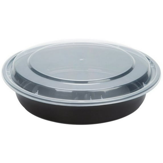 VeZee 48 oz. Black Round Plastic Meal Prep Containers with Clear Dome Lids| Bento Box, BPA Free, Stackable, Microwave/Dishwasher/Freezer Safe|100CT