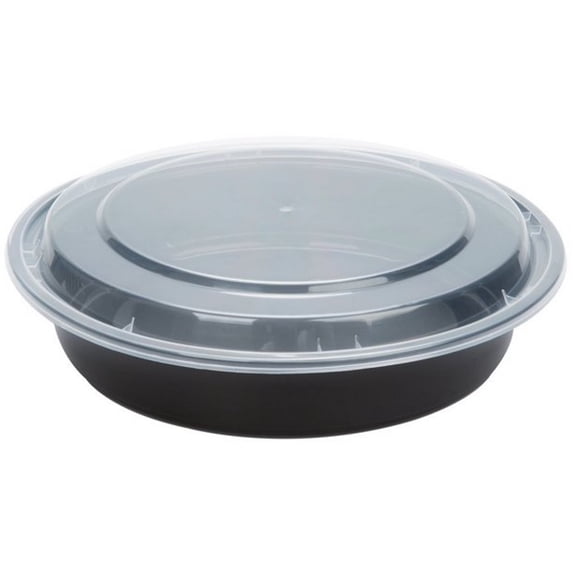 VeZee 48 oz. Black Round Plastic Meal Prep Containers with Clear Dome Lids| Bento Box, BPA Free, Stackable, Microwave/Dishwasher/Freezer Safe|20CT