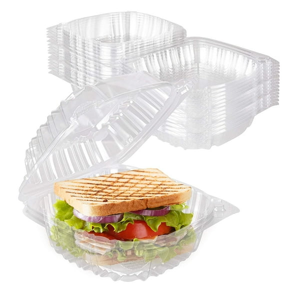 VeZee 5" Clamshell Clear Plastic Hinged Lid Containers Use for Take-out/ to-Go Food, Sandwiches, Cake, Salad (25Ct)
