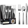 thumbnail image 1 of VeZee 384 Pcs Disposable Extra Heavyweight Silver Plastic Silverware.Lillan Tablesettings Package Includes 128 Forks, 128 Spoons & 128 Knives |4 Packs, 1 of 5