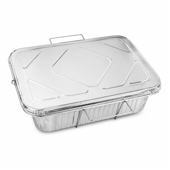 VeZee 9x13 Inch Half Size Disposable Aluminum Pans With Lids & Handle Rack BPA-Free, Non-Stick, Ideal for Baking & Catering:100CT