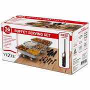 VeZee Chafing Dish Buffet Party Set 36 pc with Servers and Warmers, Serving Kit Includes Fuel, Wire Racks, Foil Pans
