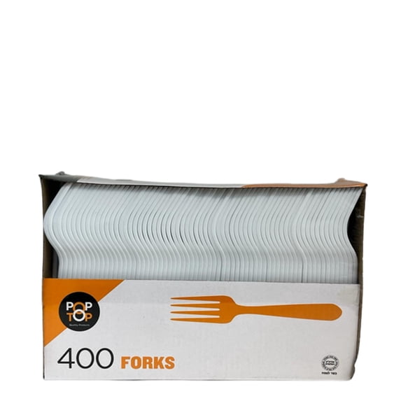 VeZee Disposable Durable Medium-Weight Plastic White | Pack of 400 Forks, Heavy Duty Plastic Utensils for all occasion & Parties, 800 Count