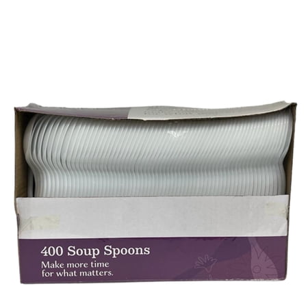 VeZee Disposable Durable Medium-Weight Plastic White | Pack of 400 Soup Spoon, Heavy Duty Plastic Utensils for all occasion & Parties, 400 Count