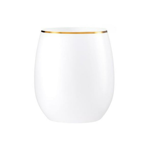 VeZee Disposable Elegant Decorline Stemless Plastic Wine Goblet 12oz White / Gold Rim : Best Tumblers for Elegant Parties & All Occasions: 6CT
