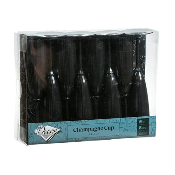 Black Plastic Champagne Cup 6oz 8pc - Elegant Flute For Dinner Parties